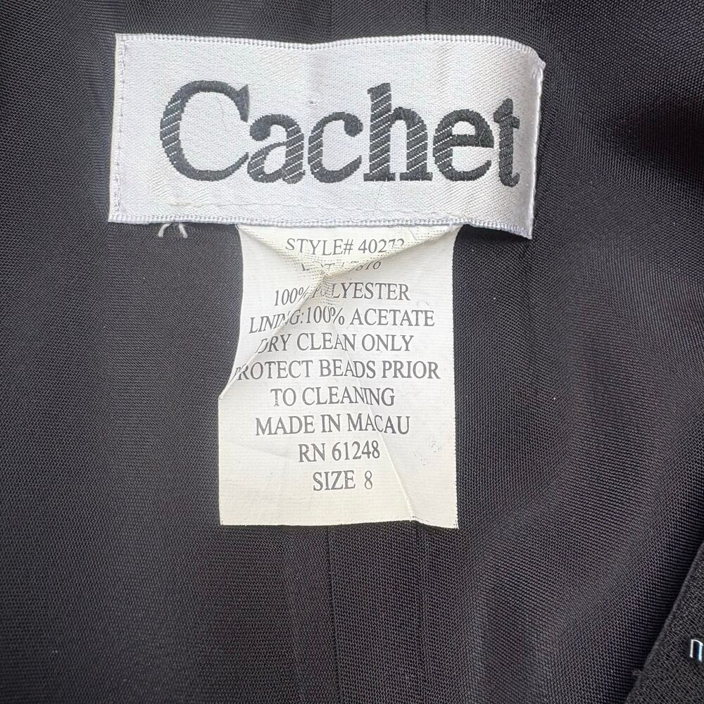 VTG Cachet Cocktail Dress 8 Black Silver Beaded Halter Midi Disco Whimsigoth Y2K - Picture 8 of 8